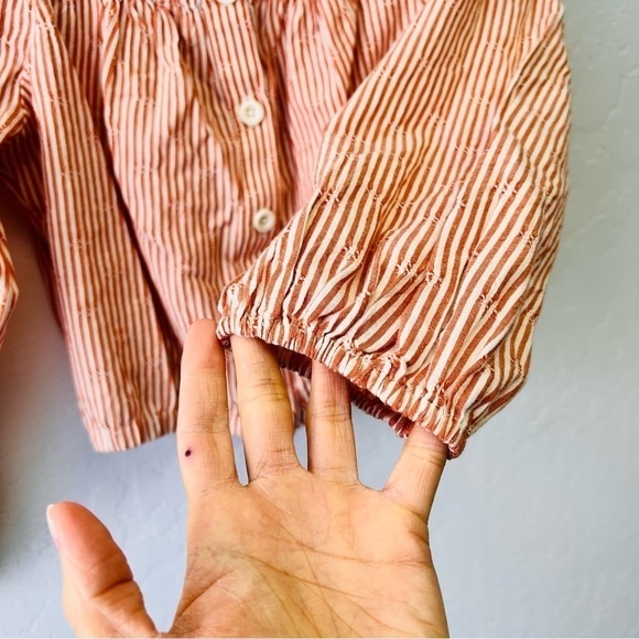 Madewell Puff-Sleeve Button-Front Crop Top in Embroidered Stripe XXS - Picture 8 of 13